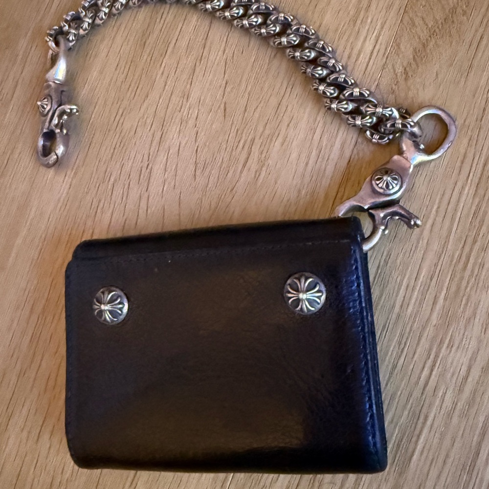 Chrome Hearts Black Wallet with Silver Chain